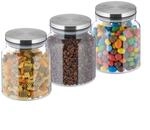 Relaxdays Vorratsgl&auml;ser mit Deckel, 3er Set, 1100 ml, runde Vorratsdosen, luftdichte