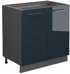Vicco K&uuml;chenunterschrank Fame-Line, Dunkelblau Hochglanz/Anthrazit 80 cm |...