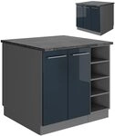 Vicco K&uuml;cheninsel Fame-Line, Dunkelblau Hochglanz/Anthrazit, 90 cm | MDF-Front...