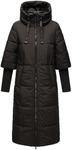 Navahoo Damen langer Wintermantel warmer Steppmantel mit Kapuze und Rippstrick&auml;rmeln