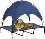 PawHut Erh&ouml;htes Hundebett mit Baldachin Outdoor Dunkelblau 122 x 92 x 108cm 