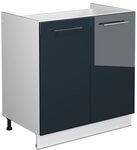 Vicco Sp&uuml;lenunterschrank Fame-Line, Dunkelblau Hochglanz, 80 cm