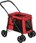 PawHut Klappbarer Hundewagen mit Bremsr&auml;dern 600D Oxford 102x62x105cm Rot 