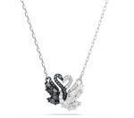 Swarovski Swan Anh&auml;nger, Schwarze, Rhodinierte Damenhalskette mit Schwan-Motiv und