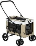 PawHut 2 in 1 Hundewagen Hundebuggy Klappbar, Hund & Katze bis 10 kg, Khaki