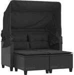 vidaXL Gartensofa 2-Sitzer mit Dach und Hockern Schwarz Poly Rattan