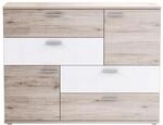 FORTE Skive Kommode mit 2 T&uuml;ren und 4 Schubladen, Holzwerkstoff, Sandeiche / Wei&szlig;,
