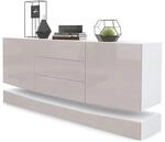 Vladon Sideboard City, Made in Germany, Wei&szlig; matt/Sandgrau Hochglanz - Moderne