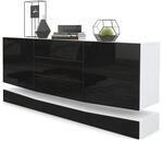 Vladon Sideboard City, Made in Germany, Wei&szlig; matt/Schwarz Hochglanz - Moderne