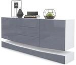 Vladon Sideboard City, Made in Germany, Wei&szlig; matt/Grau Hochglanz - Moderne...