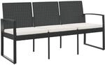 vidaXL Gartenbank 3-Sitzer mit Kissen Schwarz PP-Rattan