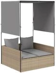 vidaXL Doppel-Sonnenliege mit Dach und Vorh&auml;ngen Beige Poly Rattan