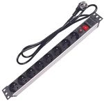 Perel PDU-Steckdosenleiste 8-Fach, Typ-E-Steckdosen mit Erdungsstift, 19 Zoll...