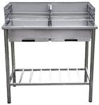 Grilltisch aus Edelstahl, Outdoork&uuml;che, Holzkohhlegrill mit zwei Grillfl&auml;chen