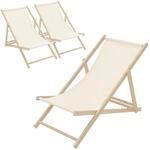 ECD Germany 3er Set Liegestuhl klappbar Beige, aus Holz, Sonnenliege mit 3-Fach
