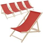ECD Germany 5er Set Liegestuhl klappbar, Rot, aus Holz, Sonnenliege mit 3-Fach