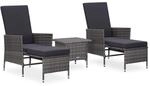 vidaXL 3-TLG. Garten-Lounge-Set mit Kissen Poly Rattan Grau
