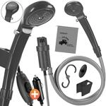 Monzana&reg; Campingdusche tragbar mit Pumpe 12V KFZ-Adapter Aufbewahrungstasche 2m