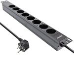 InLine&reg; 19" Steckdosenleiste, 8-Fach Schutzkontakt, ohne Schalter, 2m, schwarz
