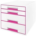 Leitz CUBE Schubladenbox mit 4 Schubladen, Wei&szlig;/Pink, A4, Inkl. transparentem
