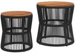 vidaXL Garten-Beistelltische 2 STK. mit Holzplatte Schwarz Poly Rattan