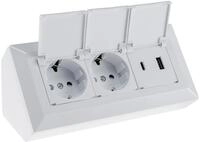 ChiliTec 2-Fach Steckdosenblock mit Klappdeckel USB-A USB-C PD, Wei&szlig;