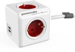 allocacoc PowerCube DuoUSB Extended Rot EU, 4 fach Steckdosenverteiler mit 2,1 A USB