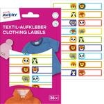 AVERY Zweckform ETVET36A Namensaufkleber Tiere wasserfest Kleidung 36 St&uuml;ck