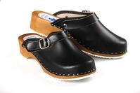 Aves-24 Clogs Pantolette Sandalette Holz + Leder Holzclogs Gr. 36-41 Holzschuhe (36,