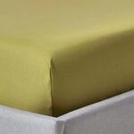 HOMESCAPES Luxus Spannbettlaken 180x200 cm olivgr&uuml;n, Satin-Spannbetttuch, 100%