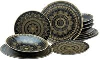 CreaTable, 23588, Serie MANDALA GOLD - Schwarz, 12-teiliges Geschirrset, Teller Set
