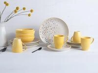 CreaTable, Serie Joy Dots Geschirrset aus Steinzeug (Kombiservice 16 tlg., Gelb)