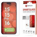 Displex Smart Glass (9H) f&uuml;r Apple iPhone 15/15 Pro/16, Montagesticker,