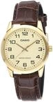 Casio Analoge Quarzuhr f&uuml;r Herren mit Lederarmband MTP-V001GL-9B, braun,