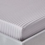 HOMESCAPES Damast Spannbettlaken 150x200 cm Silbergrau mit Satin-Streifen, 100%