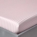 HOMESCAPES Damast Spannbettlaken 180x200 cm Flieder mit Satin-Streifen, 100%