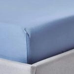 HOMESCAPES Luxus Spannbettlaken 180x200 cm blau, Satin-Spannbetttuch, 100%