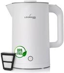 LEHMANN Elektrischer Wasserkocher Edelstahl 1,7L, 2200W, Schnelles Aufheizen,