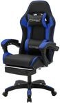 ML-Design Gaming Stuhl mit Fu&szlig;st&uuml;tze, Blau, aus Kunstleder, Ergonomischer