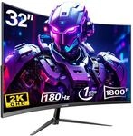 Gawfolk 32 Zoll Curved Gaming Monitor 2K WQHD(2560 x 1440) 180Hz PC Bildschirm,