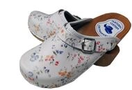 Aves-24 Clogs Pantolette Blumen Punkte Sandalette Holz + Leder Tolle Farben
