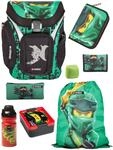 Familando - Schulranzen Set 8-teilig mit Lunch-Set - Ninjago Gr&uuml;n - Ergonomisch,
