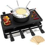 Raclette Grill mit Fondue Set | 8-Personen Tischgrill | Elektro Raclettegrill...