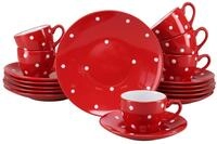 CreaTable, 24594, Serie Polka Dots Rot-Weiss, 18-teiliges Geschirrset f&uuml;r 6