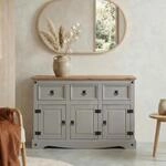CARO-M&ouml;bel Sideboard Ramon Landhausstil Kommode Kiefer massiv grau lasiert mit...