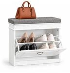 SoBuy Schuhbank schmal, wei&szlig;, 24 cm tief, Klappe 4 Paar, Sitzkissen, 150 kg |...