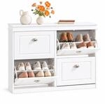 SoBuy Schmaler Schuhschrank 24 cm Tief, Wei&szlig;, Mit 4 Klappt&uuml;ren | Platz F&uuml;r...