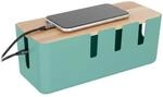 Relaxdays Kabelbox, f&uuml;r 2 Steckdosenleisten, Holzdeckel, Kunststoff, Kabel