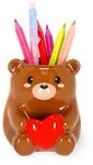 LEGAMI - Stifthalter aus Keramik, Desk Friends, Motiv Teddy Bear, handbemalt,