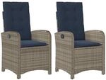 vidaXL Gartensessel mit Kissen 2 STK. Verstellbar Grau Poly Rattan